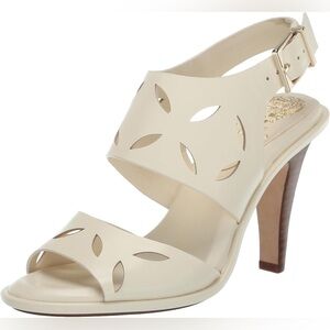 Vince Camuto Women's Frinnas Laser-Cut Dress heel Sandals size 8.5 creamy white